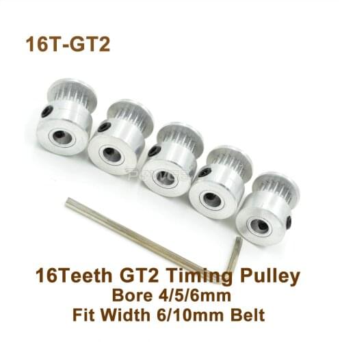 POWGE 16 Teeth 2GT Timing Pulley Bore 4/5/6mm Fit Width=6/10mm 2GT Synchronous Belt 16T 16Teeth GT2 Timing Belt Pulley
