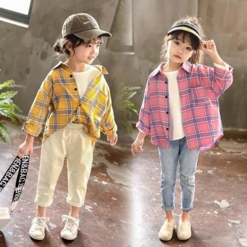 Girls Shirts 2021 New Teenage Big Kids Spring Autumn Childrens Clothing Plaid Shirts Girls Long Sleeve Tops 6 8 10 12 14 Years