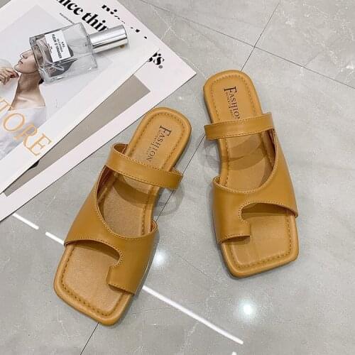 Miaoguan Women Sandals Flip Flops Slippers Flats Shoes Summer Fashion Square Toe Wedges Outdoor Woman Slides Lady Casual Female
