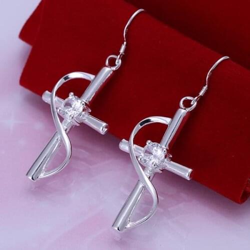 Silver color fashion Charm creative female models Cross women lady stone earrings exquisite Cross silver earrings E194