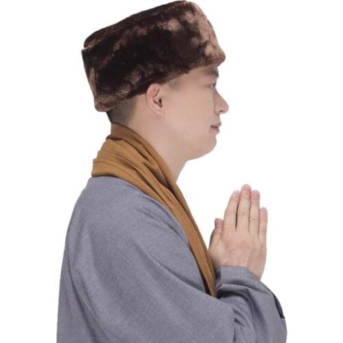 Unisex high quality brown Winter warm Buddhist shaolin monk hat lay buddhism Cap zen meditation kung fu hats