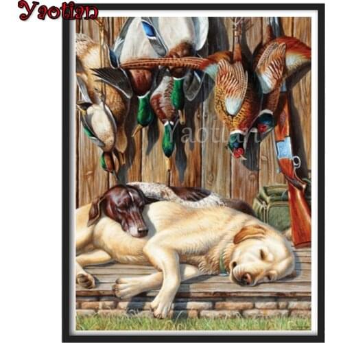 Rhinestone pictures Dog Hunting wood diy embroidery diamond painting full square round drill animal mosaic art home decoration