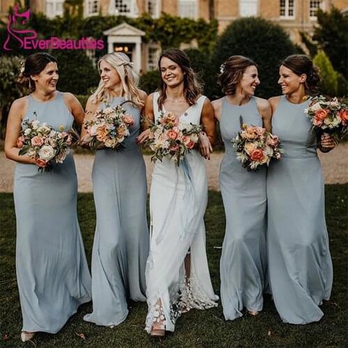 Vestido Madrinha Cheap Bridesmaid Dresses Long 2020 Chiffon Light Blue Robe Demoiselle D'Honneur