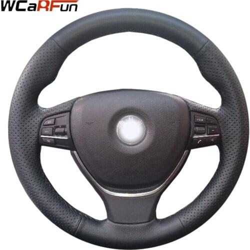 WCaRFun Black Genuine Leather Car Steering Wheel Cover for BMW 520i 528i 2013 2014 F10 2014 730Li 740Li 750Li