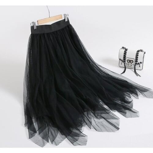 Black Korean Summer Mesh Women Skirts A Line Long Skirt Streetwear Vintage Clothes Faldas Mujer Moda 2020 KJ1912
