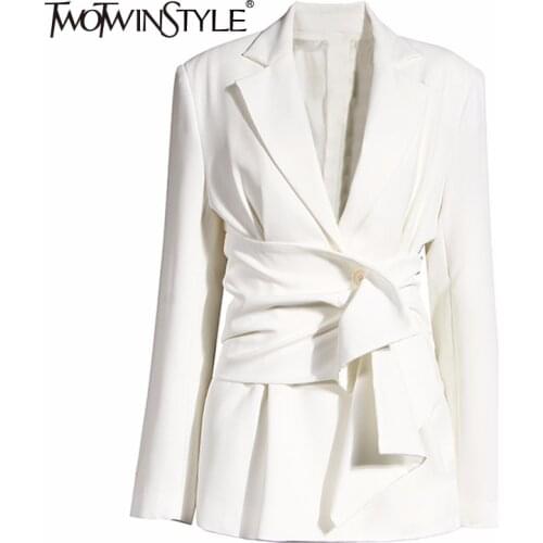 TWOTWINSTYLE Elegant Womens Blazer Notched Long Sleeve Ruched Lace Up Slim Blazers For Female 2020 Summer Fashion New Clothing