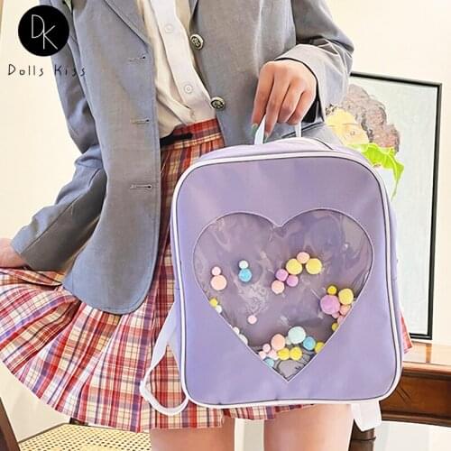 Ladies Kawaii Ita Bag Female Fun Cute Transparent Love Pocket Backpack Japanese JK Backpack College Style Student School Bag