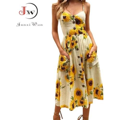 Strap Summer Dress Women Striped Floral Print Button Sexy Backless Casual Vestidos High Waist Elegant Long Boho Beach Dresses