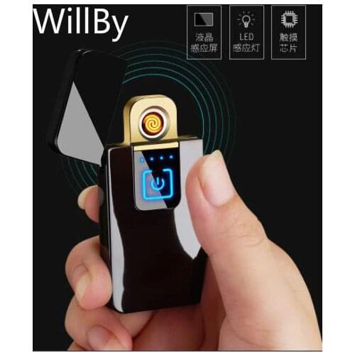 Liquid crystal induction double-sided cigarette lighter USB charging windbreak lighter