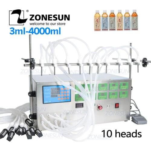 ZONESUN Electric Digital Control Pump Liquid Filling Machine 3-4000ml For Liquid Perfume Water Juice Essential Oil With 10 Heads