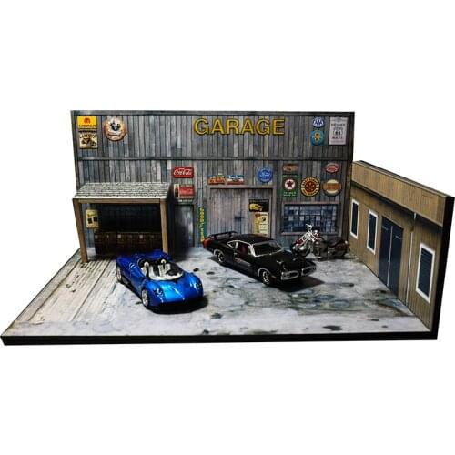 1/64 garage factory warehouse repair house building model car vehicle toy collection parking lot scene background Western Retro