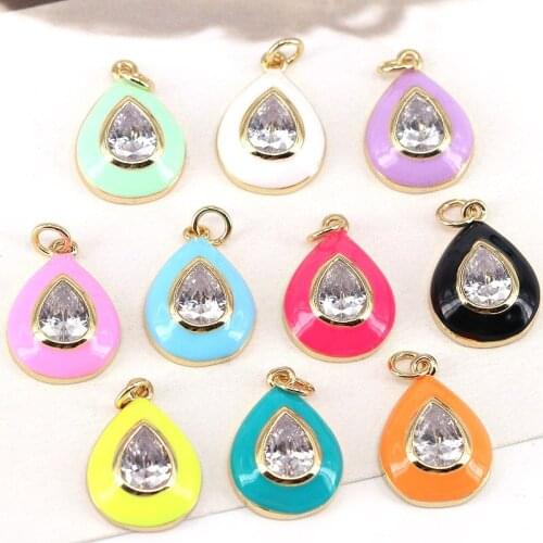 10Pcs,Drop Oil Neon Lovely Drop Charm, Multicolor Enamel Drop Shape Zircon Pendant, Rainbow Color CZ Charms