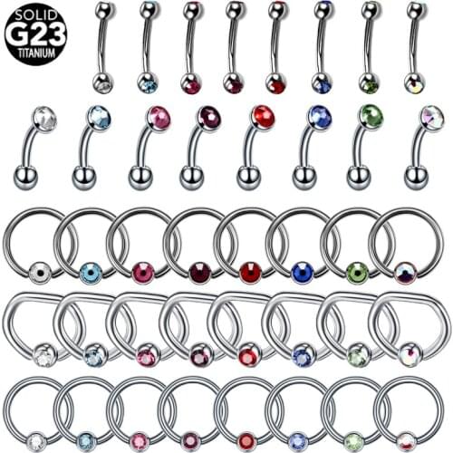14/16G 1Pc Titanium Crystal Balls Septum Ring Piercing Screw Thread Studs Eyebrow Tongue for Body Helix Piercing Jewelry
