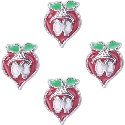 F107 Free Shipping Zinc Alloy Metal Enamel Red Peach Charms For Floating Locket 20Pcs/Lot