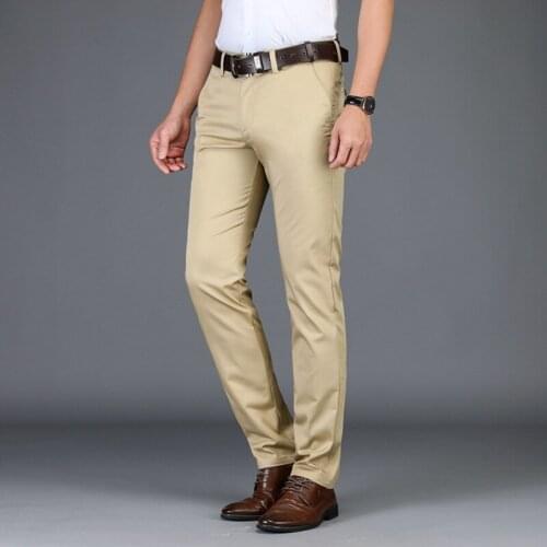 2021 Spring/summer Thin Mens Pants Cotton High Waist Elastic Slim Straight Pants Business Casual Pants Mens Plus Up Size 40/42