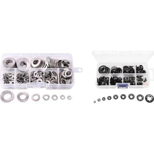 260Pcs M2-M12 Tooth Starlock Push on Locking Washers Speed Clips with 295Pcs Spring 2 Wave Washer Gasket Assortment Kit