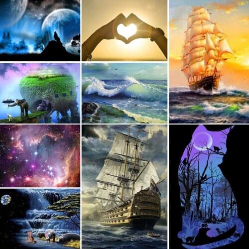 40x50x60x70 diamond painting 5D Full Square embroidery mosaic Cross Stitch Cute Landscape Boat waves DIY home Decoration gift
