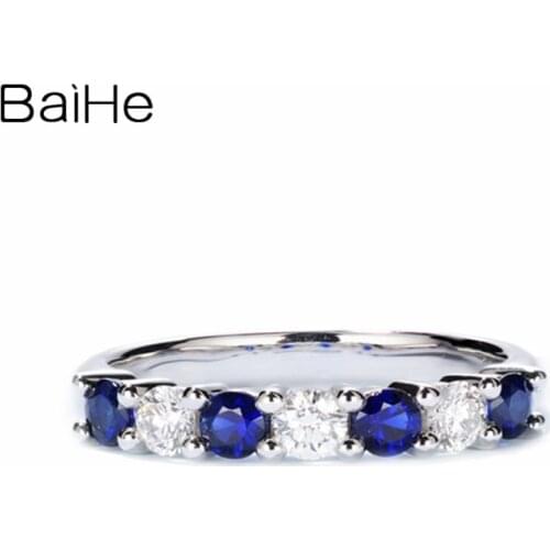 BAIHE Solid 14K White Gold H/SI Round Natural Diamonds Sapphire Wedding Trendy noble Diamonds Sapphire Ring