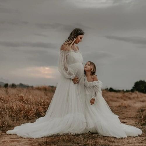 White Maternity Gowns For Photoshoot Off the Shoulder Lace Up Back Maternity Dress for Photography Pregnancy Women Party Wear