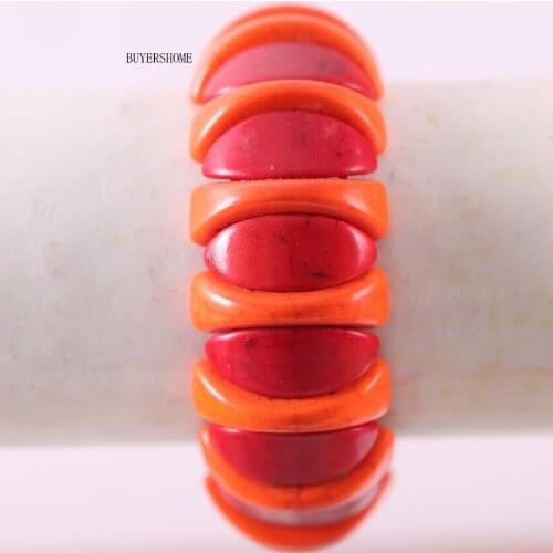 Free Shipping Women Jewelry Stretch Natural Stone Beads Orange and Red Howlite Bracelet 8" 1Pcs H612
