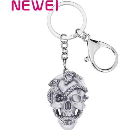 Newei Halloween Alloy Antique Gold Plated Snake Skull Keychains Key Ring Skeleton Key Chain Jewelry For Women Kid Birthday Gift