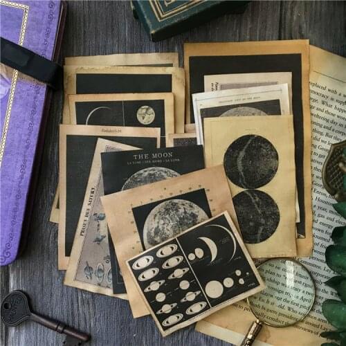 16Pcs Handmade Coffee Paper Illustrated Vast Stars Scrapbooking Material Paper Label Diary Stationery Album Vintage Decorate