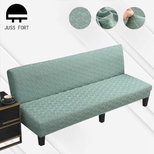 Without Armrests Folding Sofa Bed Cover Knitted Jacquard Furniture Protector For Living room Big Stretch Armless Couch Slipcover