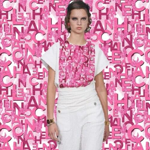 Polyester Four-sided stretch fabric custom French brand designer series alphabet pattern fabric for skirt pants clothes sewing