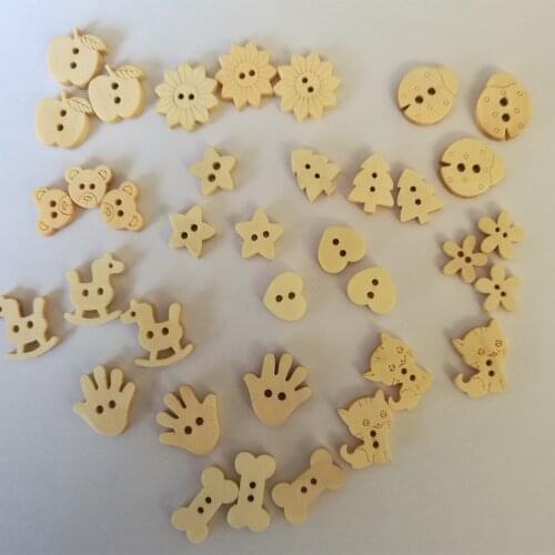 Wooden Buttons Heart 100pcs Cat Flowers Sewing Button DIY Scrapbooking Craft Accessories Clothing Decorations Christmas Gift