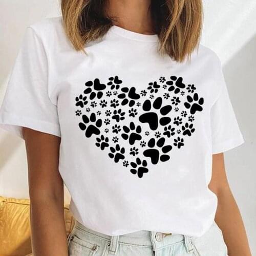 Women Printing Dog Cat Paw Funny Sweet Watercolor Fashion Female Tops Print Cartoon Lady Graphic Clothes Tees Tshirt T-Shirt