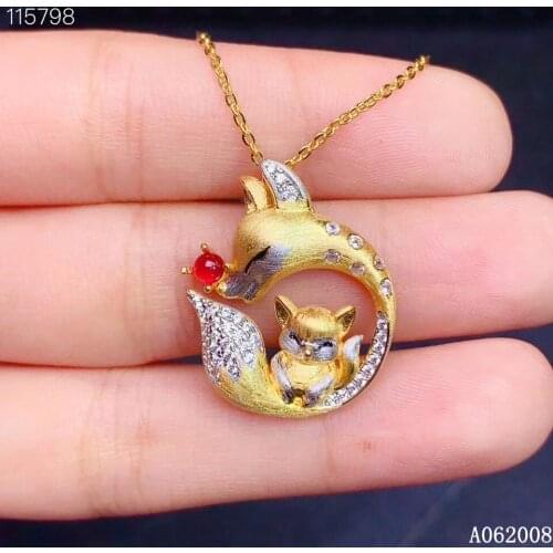 KJJEAXCMY fine jewelry 925 Silver inlaid Natural ruby Gemstone vintage necklace lovely fox ladies pendant support check