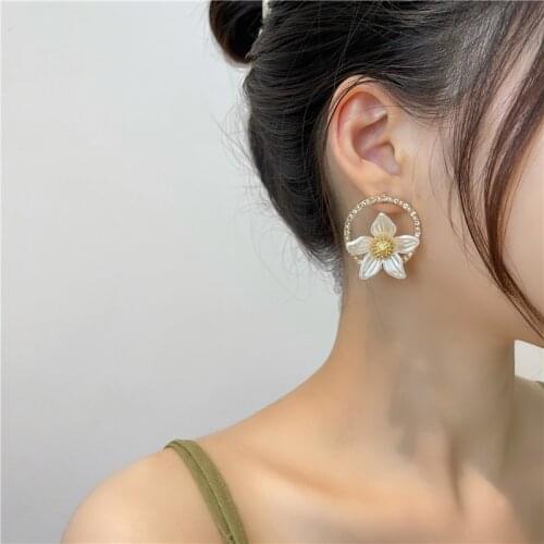 Round Fashion Vintage Pearl Clip on Earrings Flowers Fairy Cubic Zircon Earrings for Women
