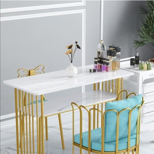 Manicure table and chair set marble countertop beauty single and double manicure table simple modern iron table