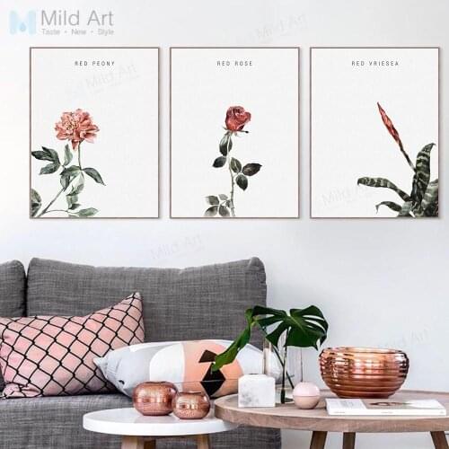 Minimalist Watercolor Red Flower Rose Peony Floral Posters Prints Nordic Living Room Wall Art Picture Home Decor Canvas Painting