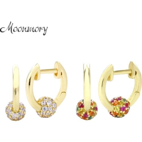 Moonmory Fashion 100% 925 Sterling Silver Zircon Huggie Hoop Earring For Women 2020 Round Crystal Earring Jewelry Orecchini