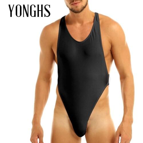 Mens Sissy Lingerie Sex Bodysuit Criss-Cross Backless High Cut Erotic Sexy Thong Bodysuit Leotard Jumpsuit Underwear Sleepwear