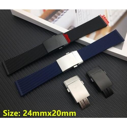 Nature soft Black dark blue soft Silicone Rubber Watch band 24mm WatchBand Bracelet For navitimer/avenger for Breitling strap