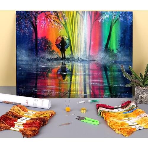 Natural Scenery Rainbow Wish Printed Fabric 11CT Cross Stitch Kit Embroidery DMC Threads Handicraft Hobby Painting Sales