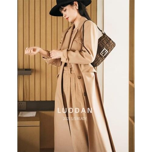 2021 new early autumn Khaki suit windbreaker coat womens middle long small womens coat spring and Autumn