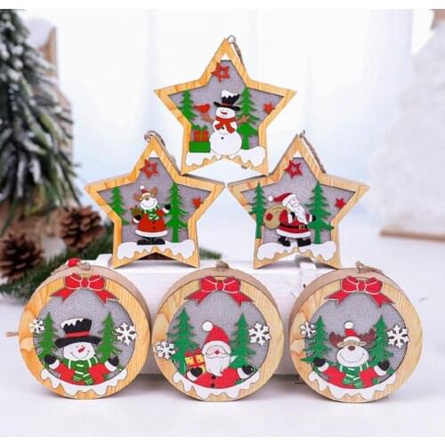 New Creative Led Light Christmas Tree Hanging Pendant Star Car Heart Wooden Ornament Christmas Xmas Party New Year Decor