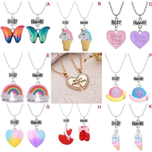 Unisex 2Pcs BFF Necklace Women Crystal Heart Pendant Best Friend Letter Necklace Friendship Jewelry Fashion Couple Necklace Gils