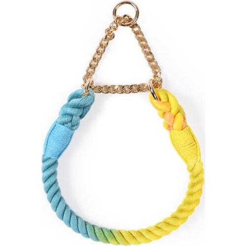Small Medium Large Cotton and chain colorful Gradient ombre Rope pet dog Collar Pet Supplies Dog Accessories