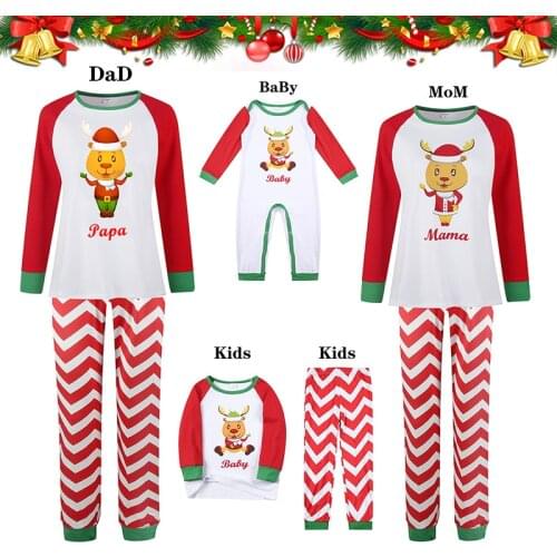Family Christmas Matching Pajamas Clothes Fashion Cartoon Deer Father Son Romper Baby Mother Daughter Long-sleeved Set Top+Pants