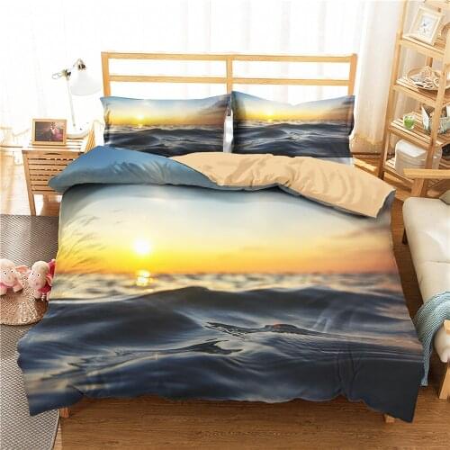 Sunset Beach Bedding Set Sea Waves Surf Dolphin Duvet Cover Quilt Cover Nordic Bed Set Queen King Size Adults Kids Home Textile