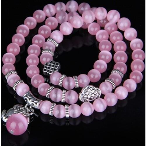 Drop Shipping Fashion Natural Blue Green White Opal Beads Bracelet 8MM Beads Chain Mala Prayer Lucky Men Women Handmade Jewelry