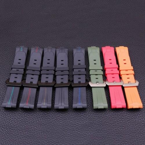 Pin buckle 24mm rubber strap mens watch accessory for Panerai sports waterproof silicone strap female bracelet watch band