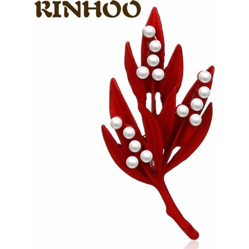 RINHOO Boho Red Green Color Plant Pearls Pin Paint Color Tree Leaf Brooch for Women Jewelry Friendship Gift