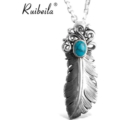 Ruibeila925 argent sculpté à la main Takahashi Goro plume pendentif hommes et femmes style indien turquoise pull collier