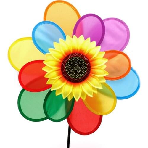 Sunflower Windmill Wind Spinner Rainbow Whirligig Wheel Home Yard Decoration New R9JD