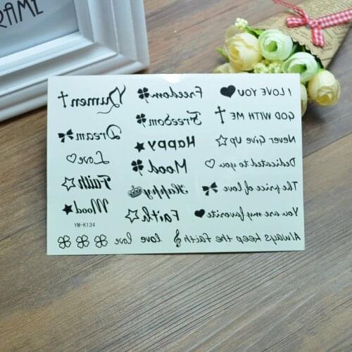 Wholesale English letter large size waterproof black men and women tattoo stickers to cover the scar back foot back tattoo